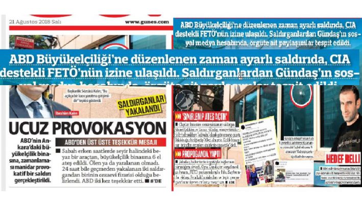 Скудоумие провластной газеты: Стрельба по посольству США в Анкаре – дело рук ЦРУ